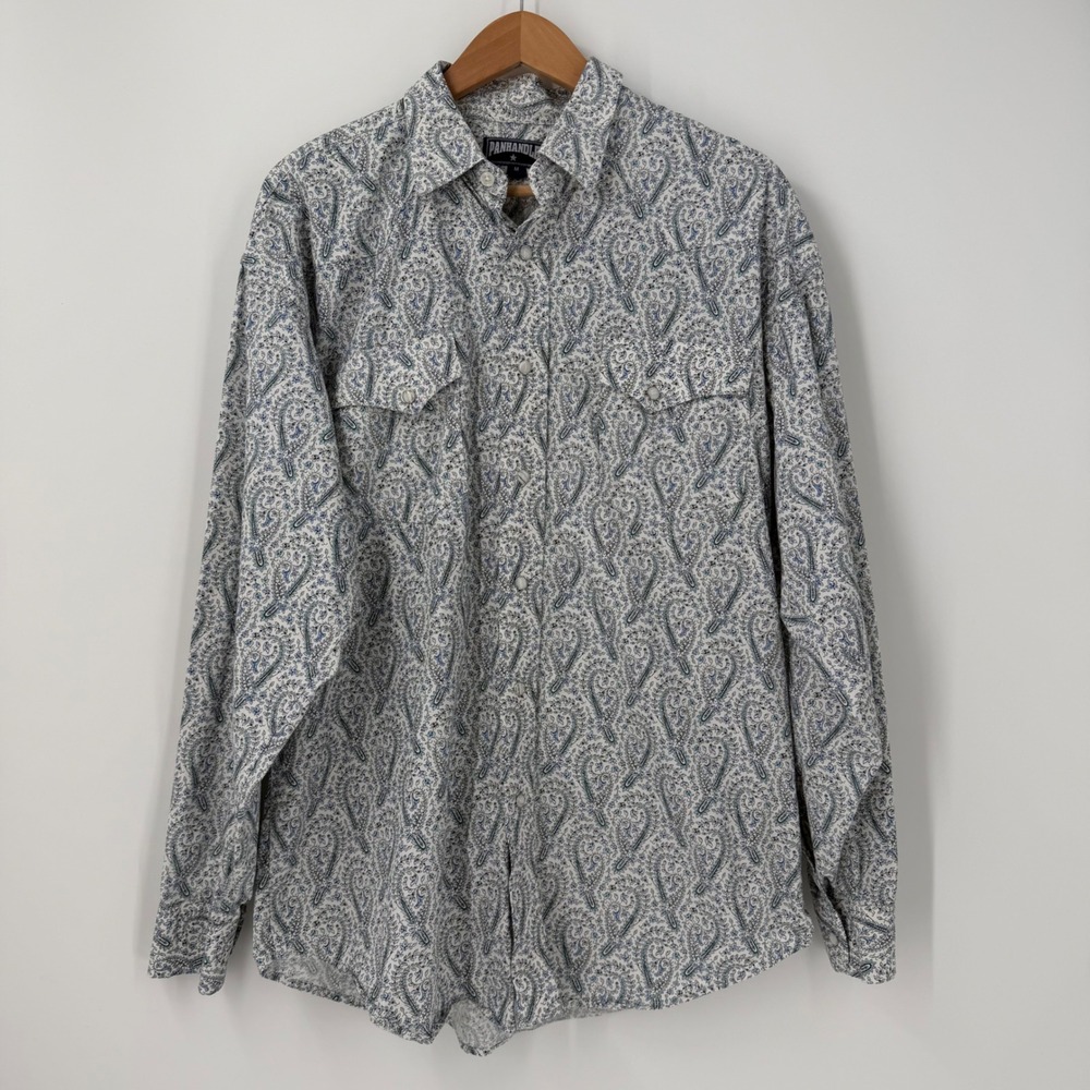 Panhandle Blue Paisley Pearl Snap Western Shirt Men SZ Medium Ranch Rodeo Cowboy